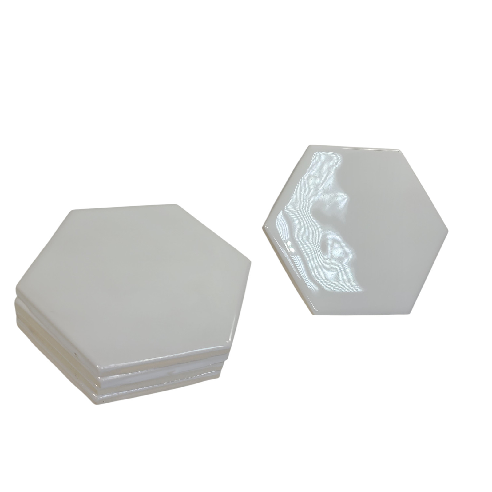 White Ceramic Wall Tile Hexagon Vintage Subway Mid Century Modern Glossy Rippled