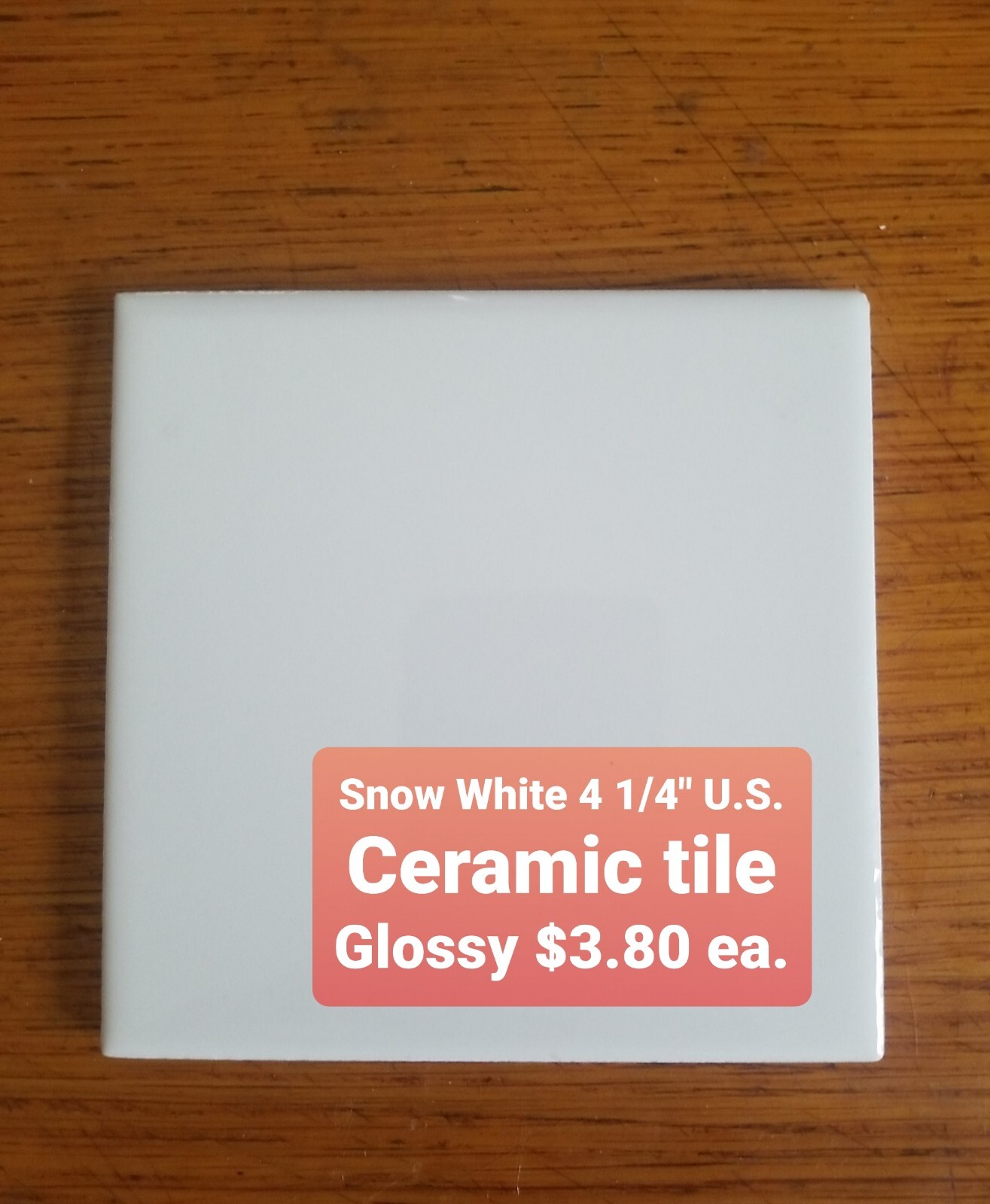 Vintage 4 1/4: US Ceramic USA Glossy Bright Snow White Tile