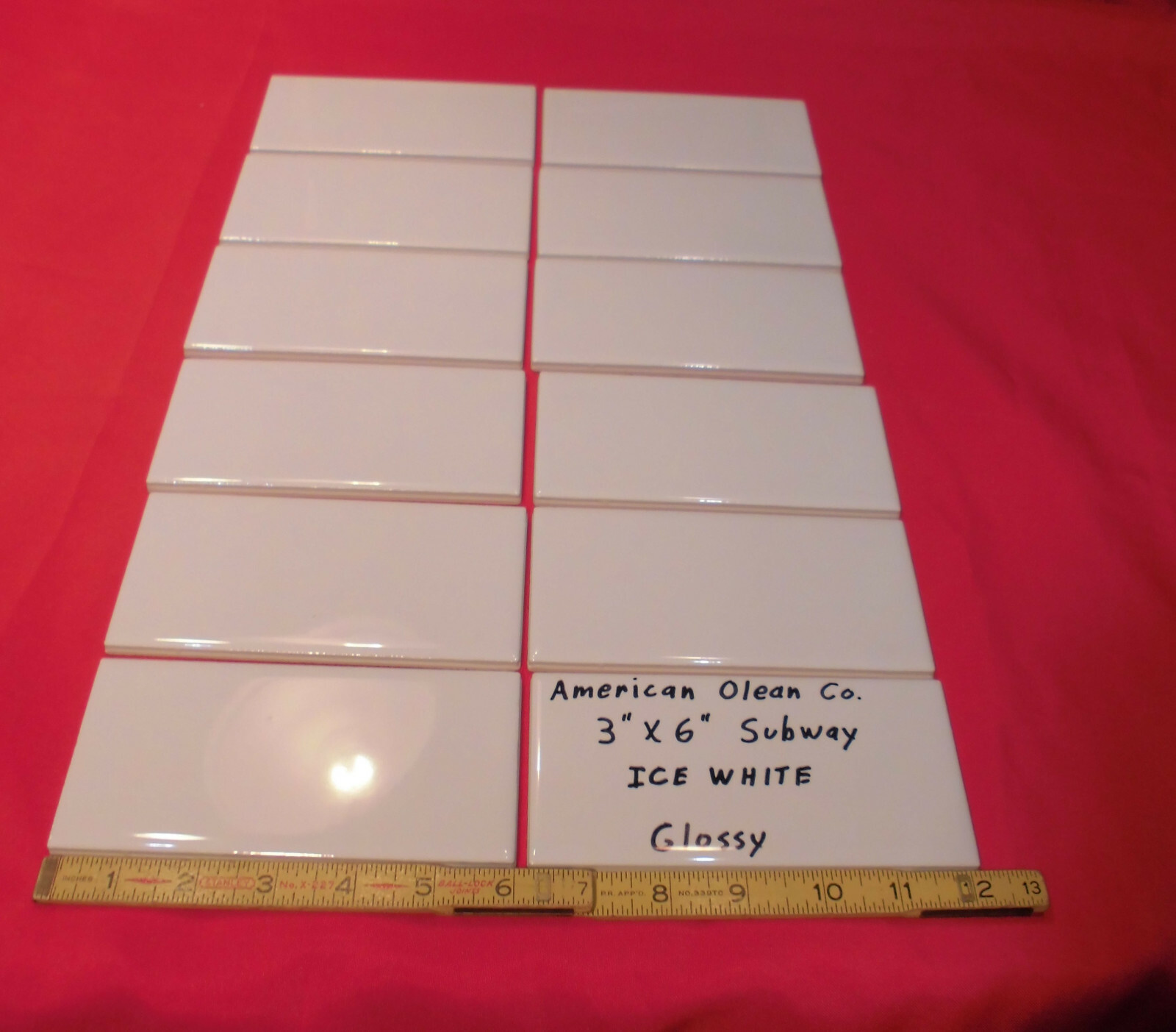 12 pieces: Glossy Ceramic Subway Tiles *Ice White* by American Olean 3″ X 6″ NEW