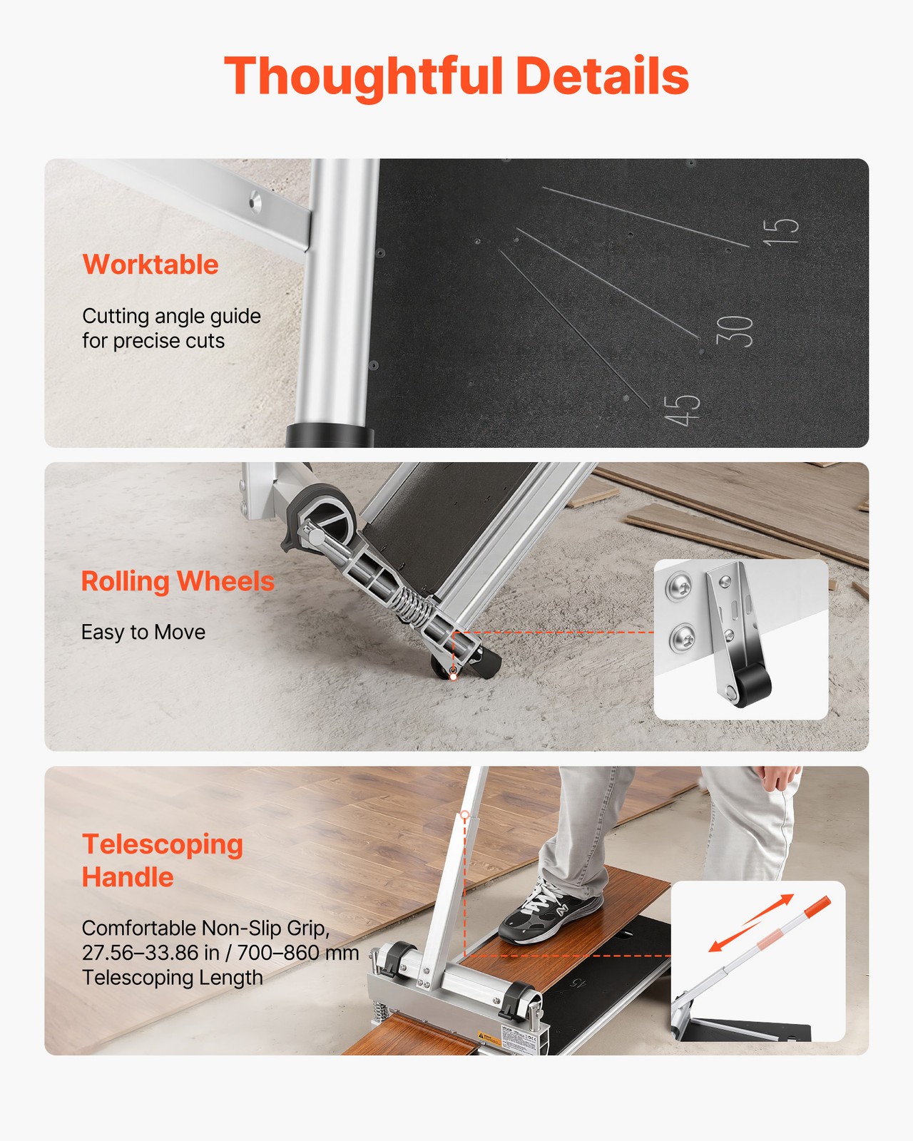 VEVOR 13″ Vinyl Floor Cutter 16mm Laminate Flooring Tool w/ Angle Settings