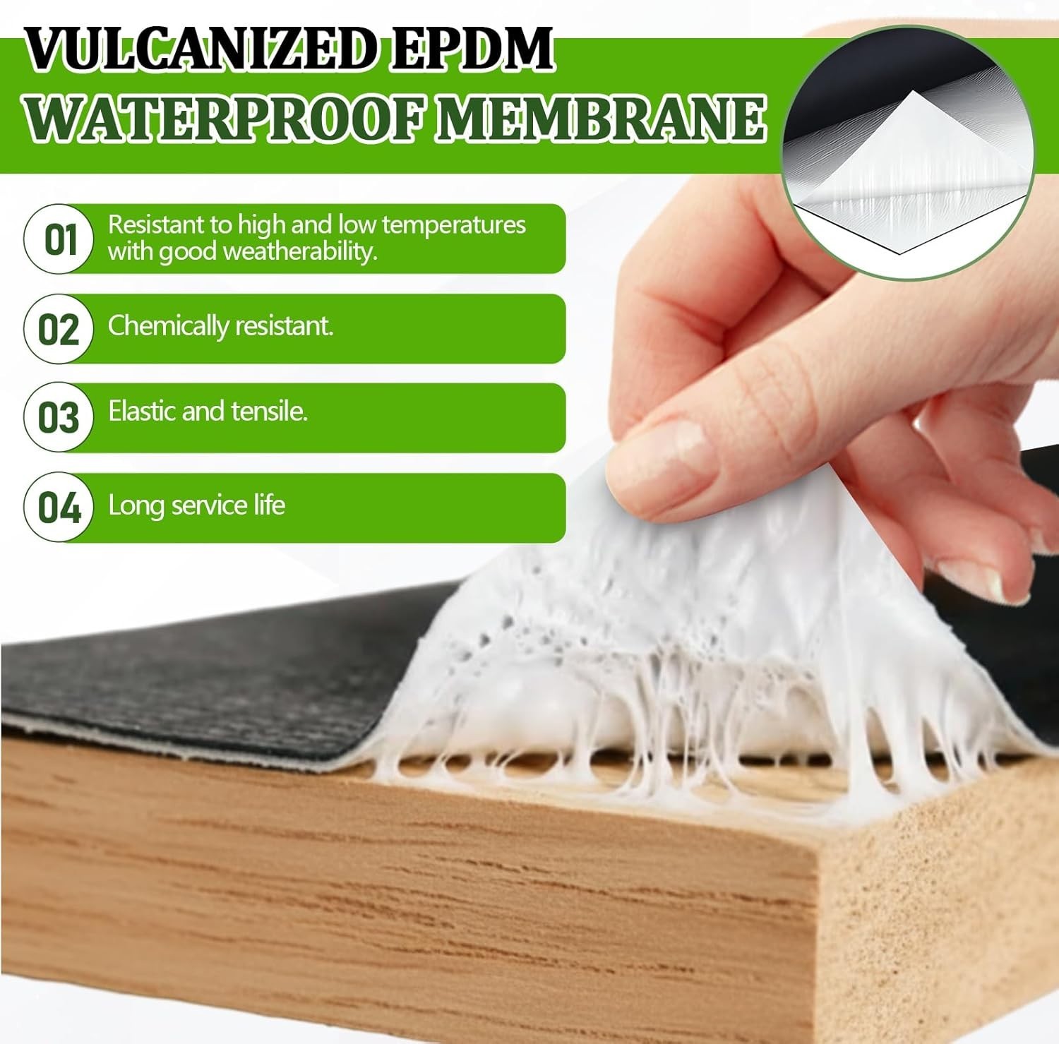 Self-Adhesive EPDM Rubber Roofing Membrane, 39″ x 15′ Waterproof Underlayment