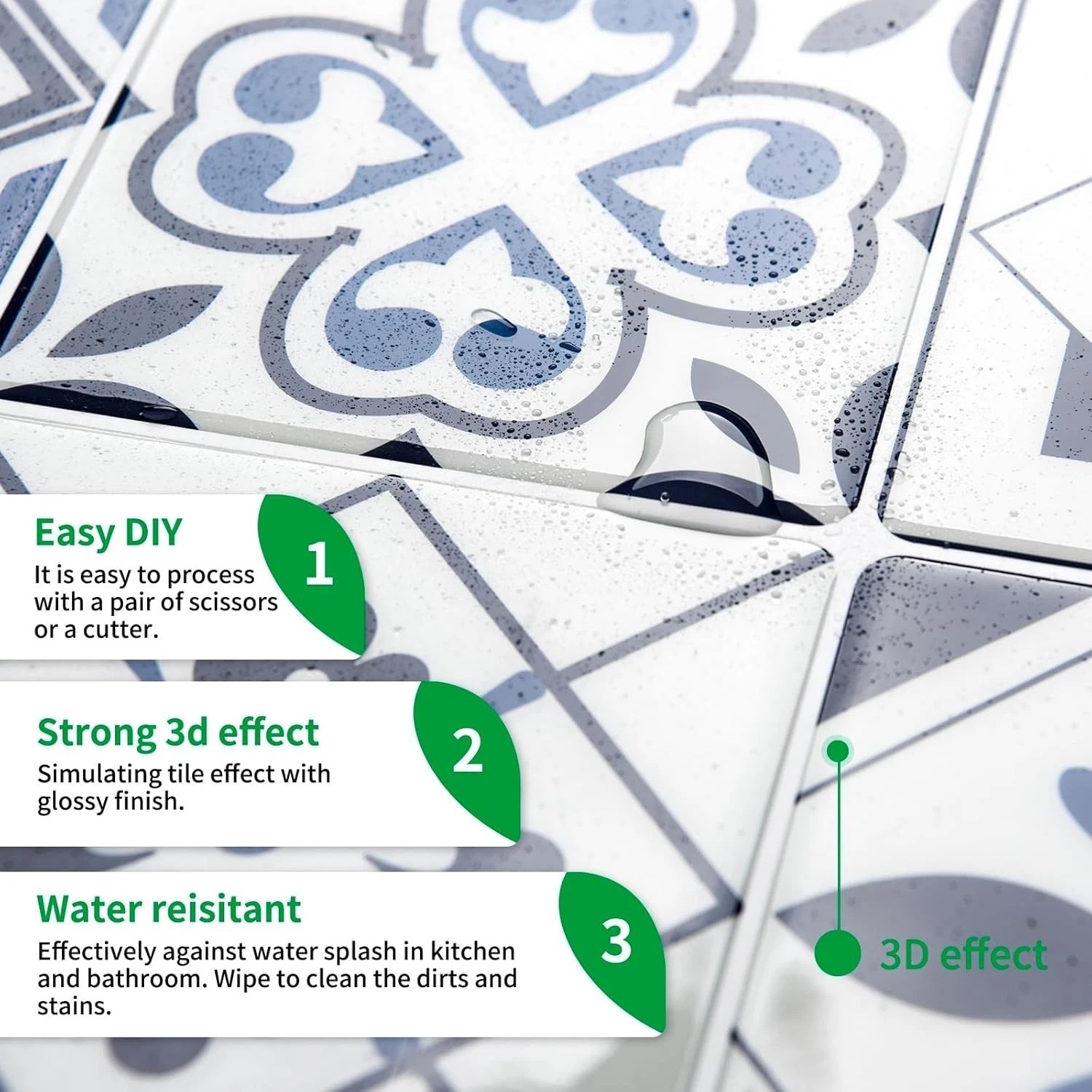 Admiral Blue Geometric Peel and Stick Backsplash Tiles – 10 Sheets for Kitchen