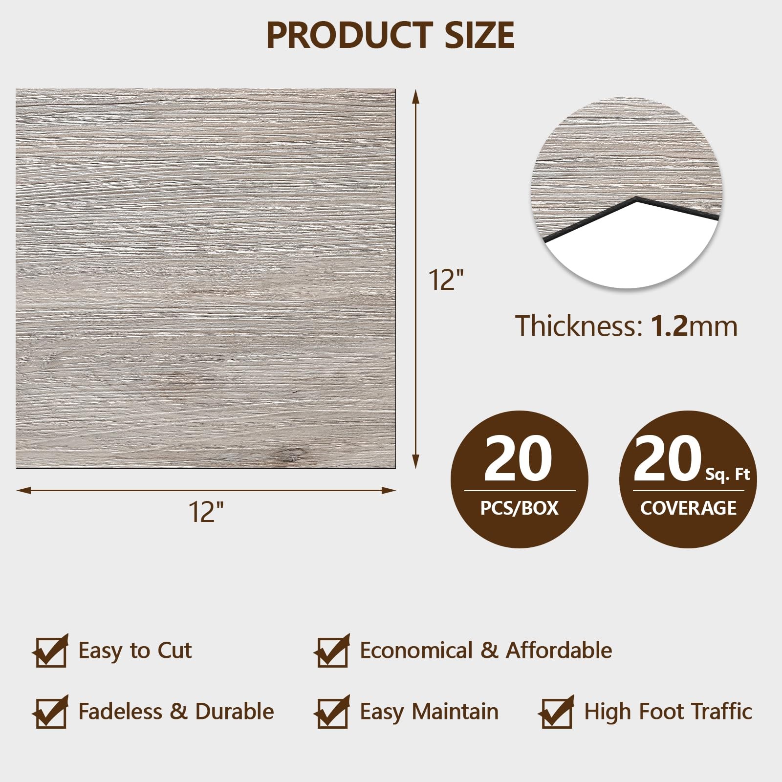 Peel and Stick Floor Tile, 20-Pack 12 x 12 inch Vinyl Flooring, Real Wood Loo…