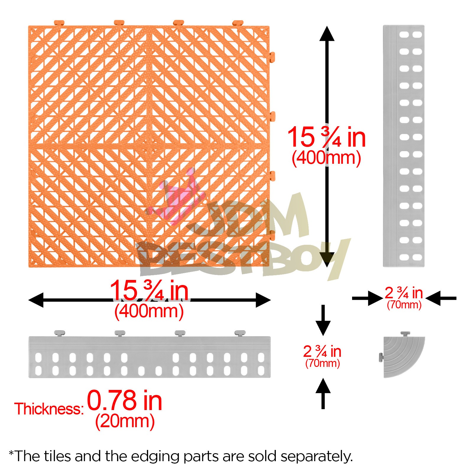 42pcs 16″x16″ Orange Garage Floor Mat Perforated Flooring Tile Shop Interlocking