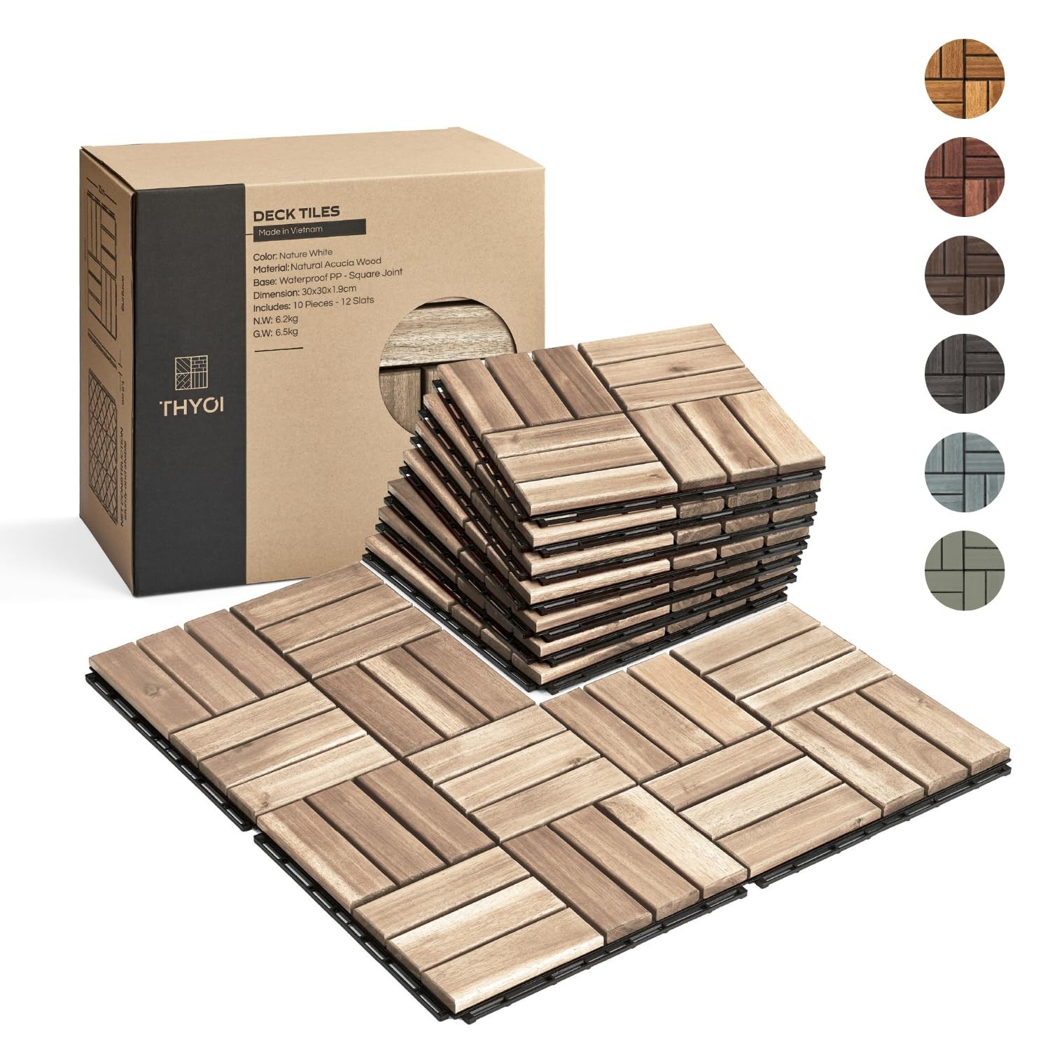 10 Pcs Deck Tiles, Patio Flooring – Outdoor Waterproof Acacia Wood Tiles for…