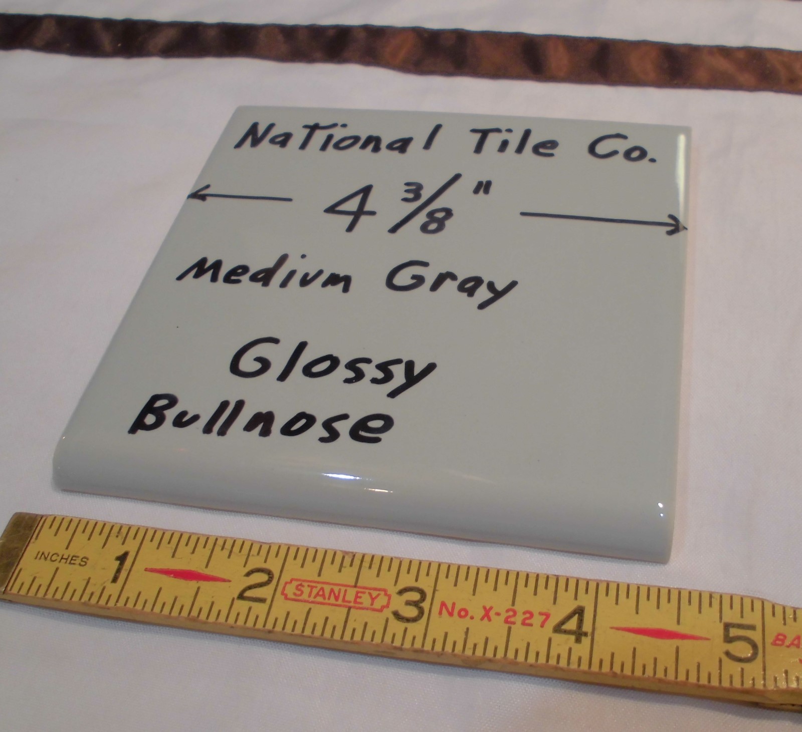 9 pcs. Vintage *Medium Gray* 4-3/8″ Glossy Ceramic Bullnose by National Tile Co.