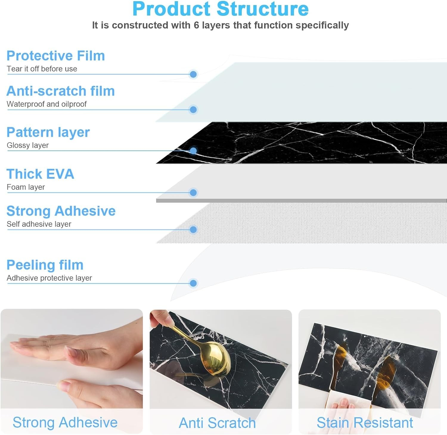 Peel and Stick Backsplash Tiles 32pcs PVC Black Marble 4×8 for Kitchen Bathroom