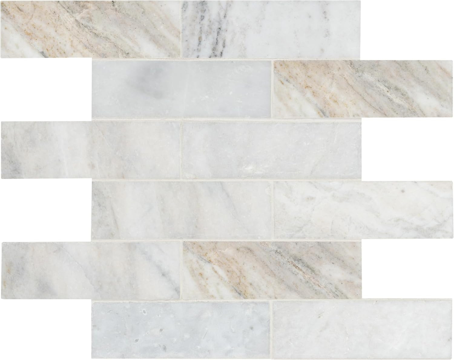 Arabescato Venato White Honed Marble Subway Tile 2×6 for Backsplash & Shower