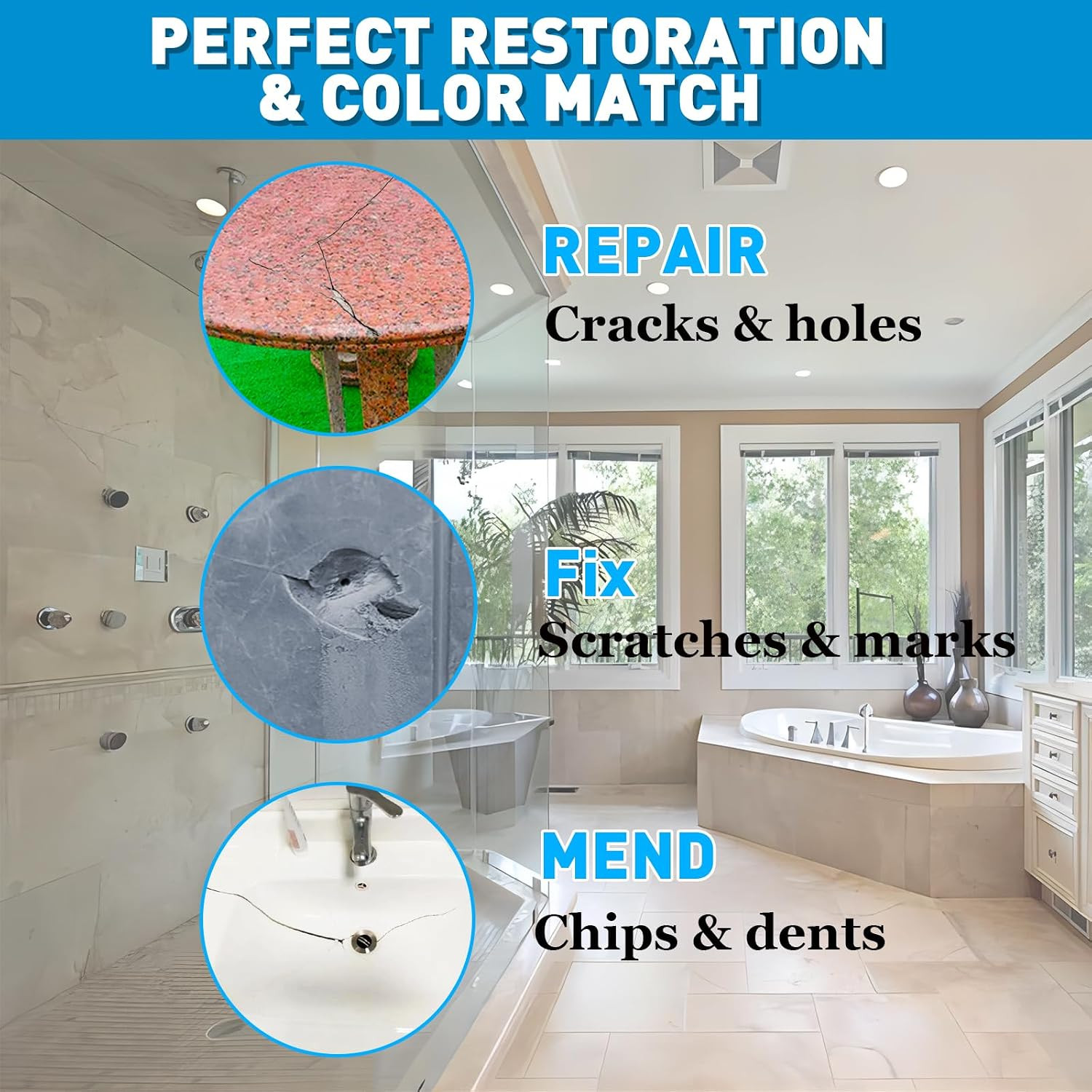 Tile & Fiberglass Quartz Countertop Repair Kit (Color Match), Granite & Tub Repa