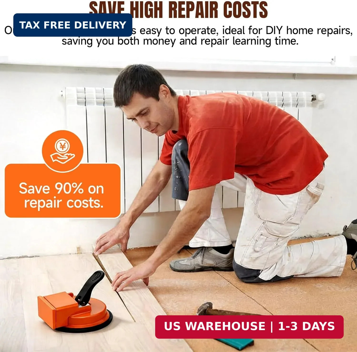 Floor Gap Fixer Tool, Heavy Duty Floor Suction Cup with 5 Non-Slip Pads, Carbon