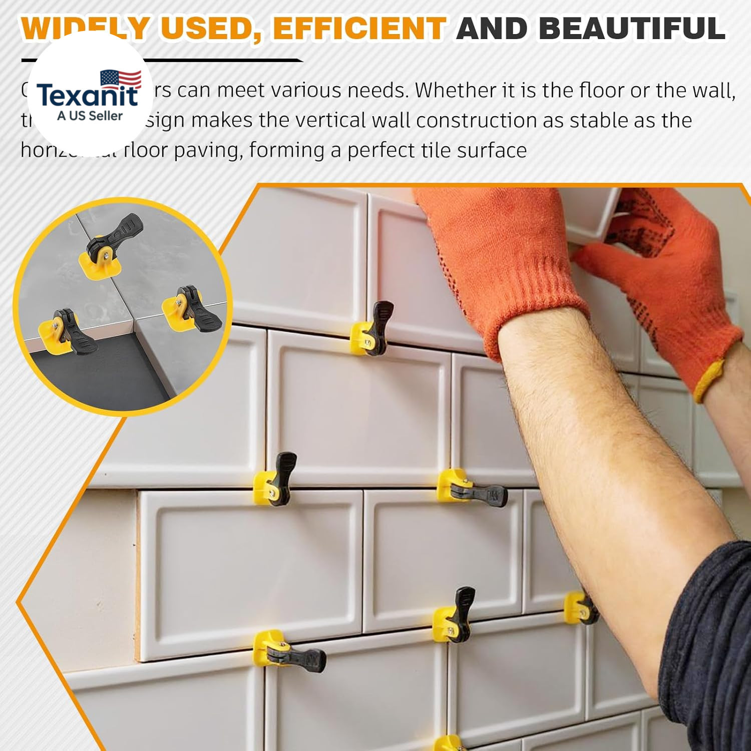 Tile Leveling System Kit 200 Reusable Tile Spacers + 200 1/16” Replaceable Spar
