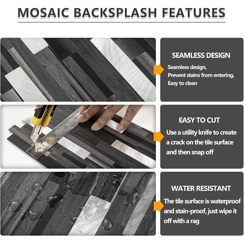 Peel & Stick Tile Waterproof Marble Texture DIY Backsplash Kitchen Wall Upgrade