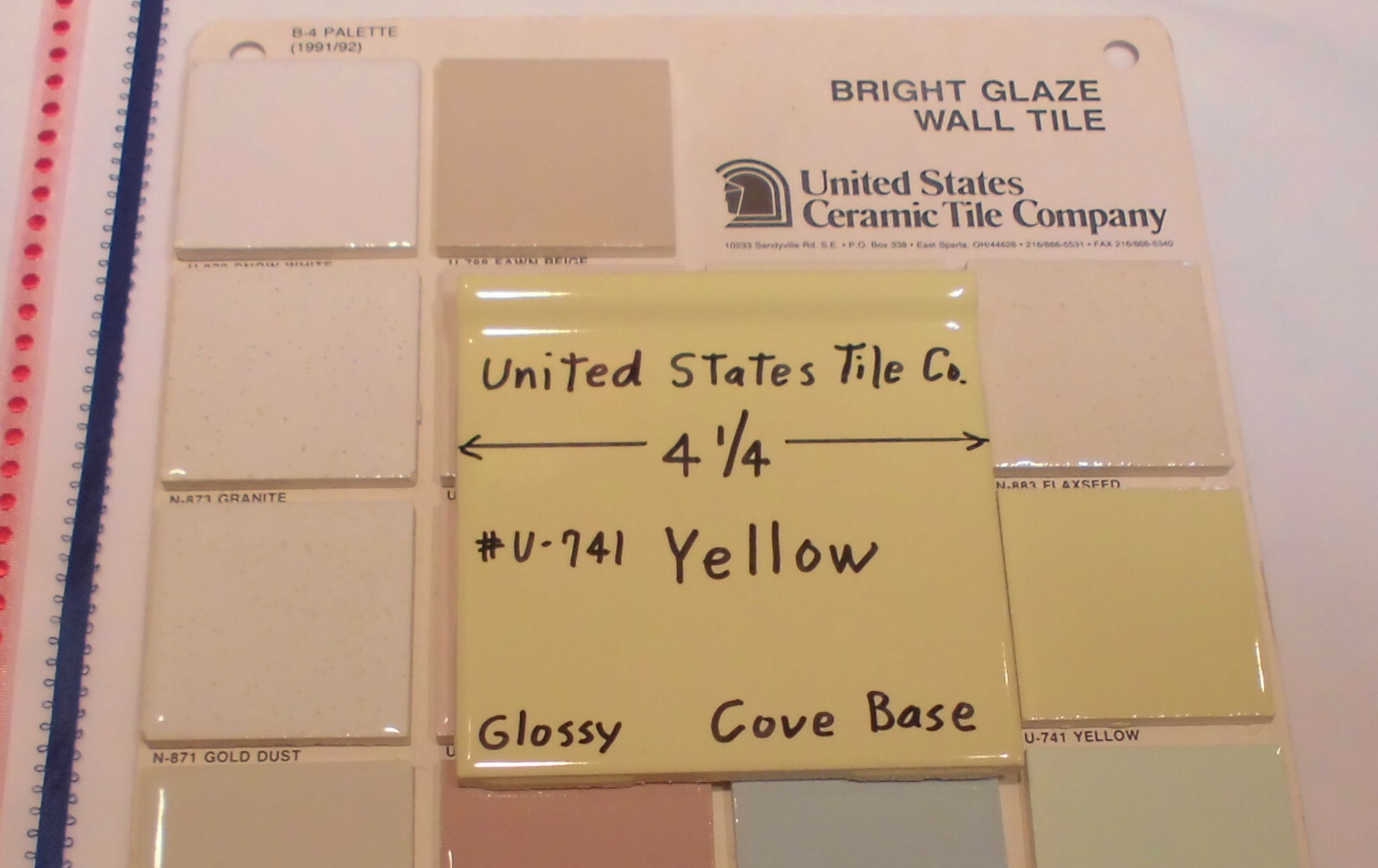 1 pc. Gloss Yellow: 4-1/4″ Cove-Base Ceramic Tile, Made in USA, New Stock, Mint