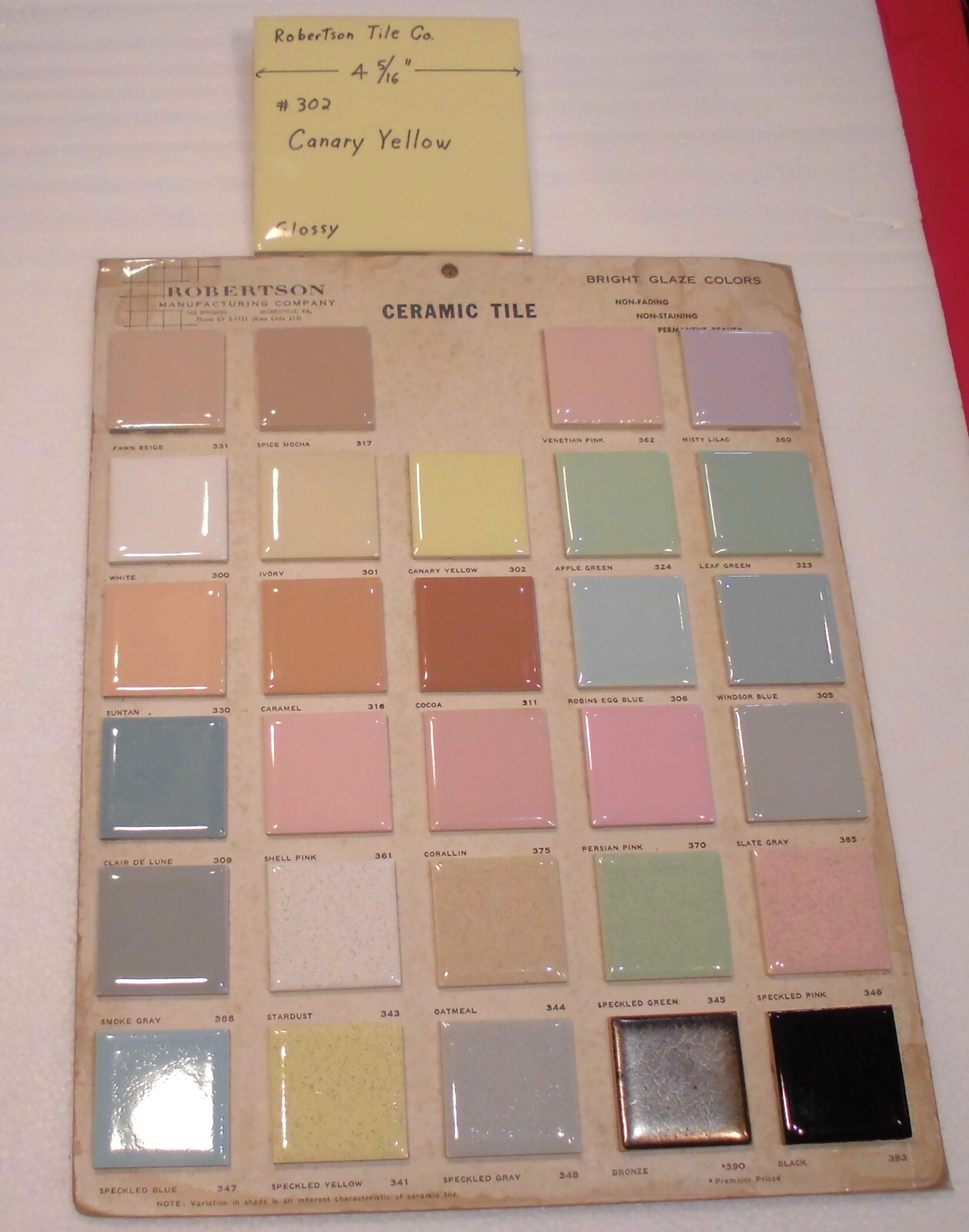 1 pc. Canary Yellow: 4-5/16″ Glossy Ceramic Tile by Robertson Co. #302, NEW