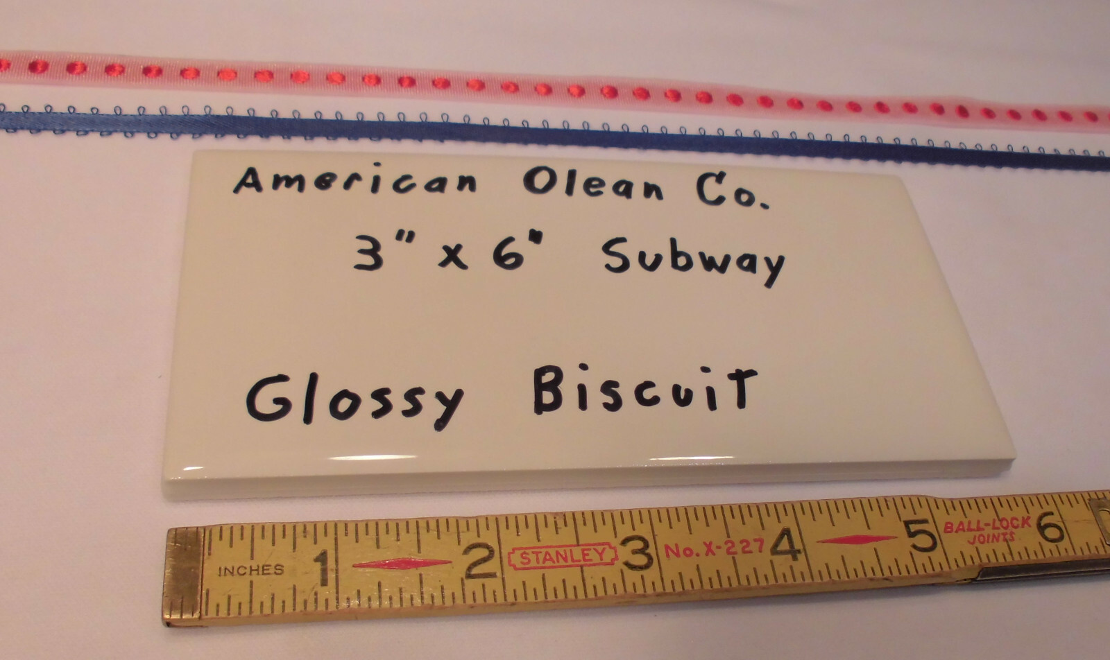 1 pc. *Glossy Biscuit* 3″ X 6″ Subway Ceramic Tiles; American Olean: New Stock