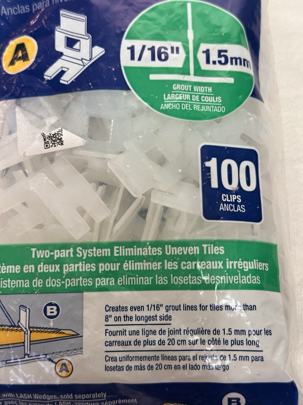 LASH White 1/16″ Tile Leveling Clips 100 ct. 1.5 mm