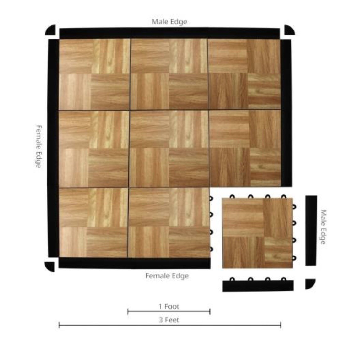 Dance Floor Tiles Kits with Edges, 12″x12″ Tiles OAK