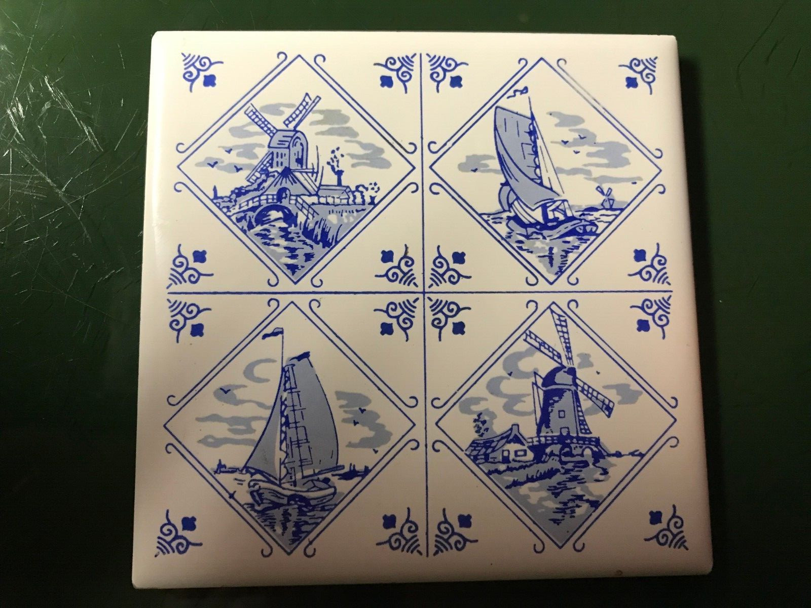 Villeroy & Boch: Windmills / Sailing Ships One 4.25″ Blue & White Ceramic Tile