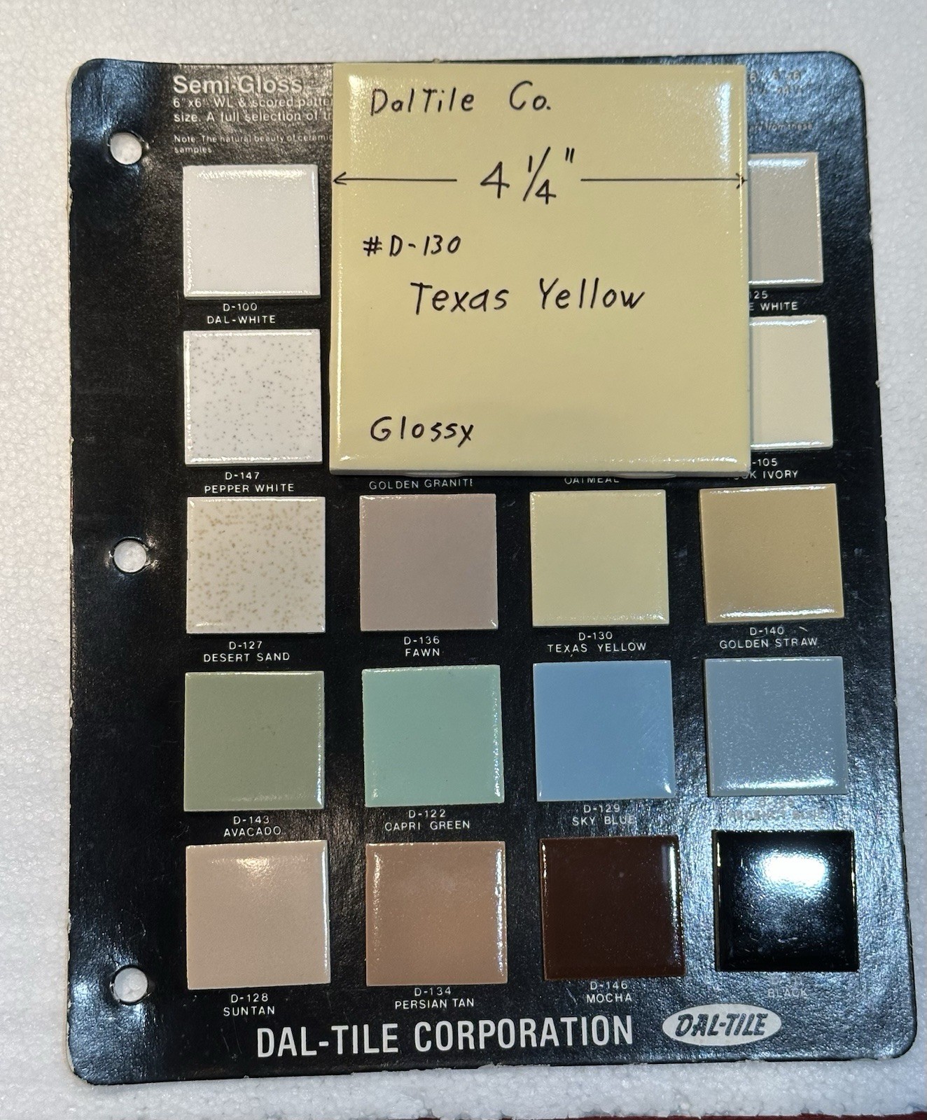 1 pc. Texas Yellow: 4-1/4″ Glossy Ceramic Tile, Made by Daltile Co. in USA, New