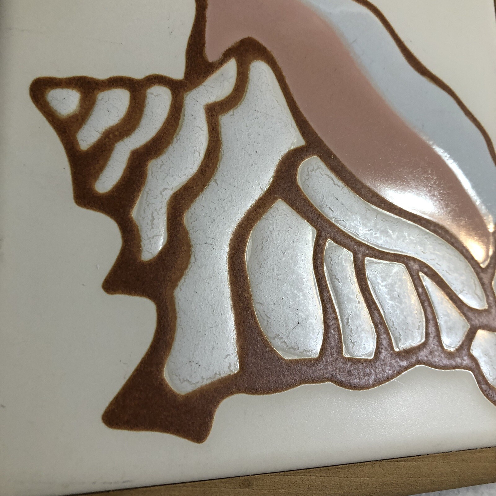Beach Conch Shell Trivet Tile Art Originals Jane Tallman Miami Florida 7″ x 7″
