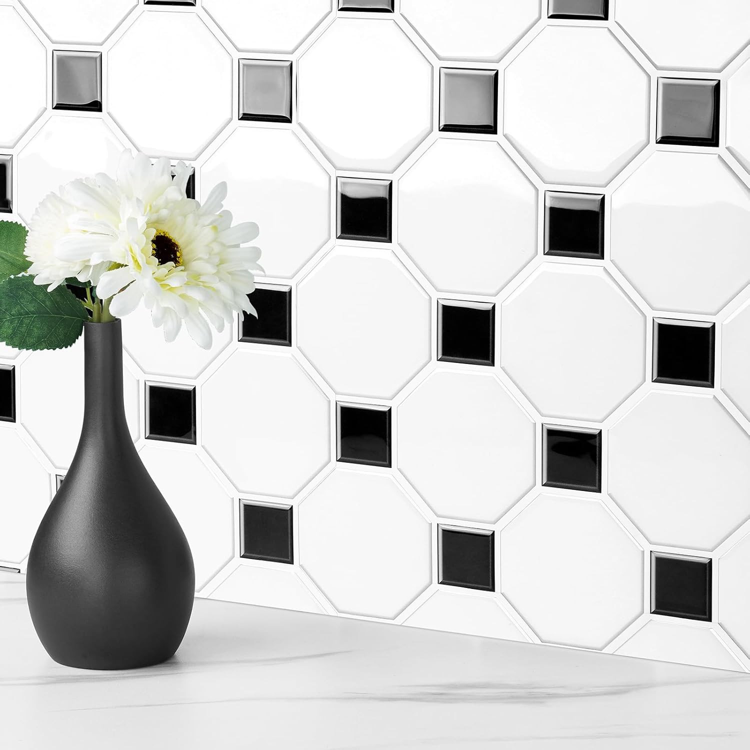 30 Pcs White Hexagon Peel and Stick Backsplash Tiles for Kitchen & Bath