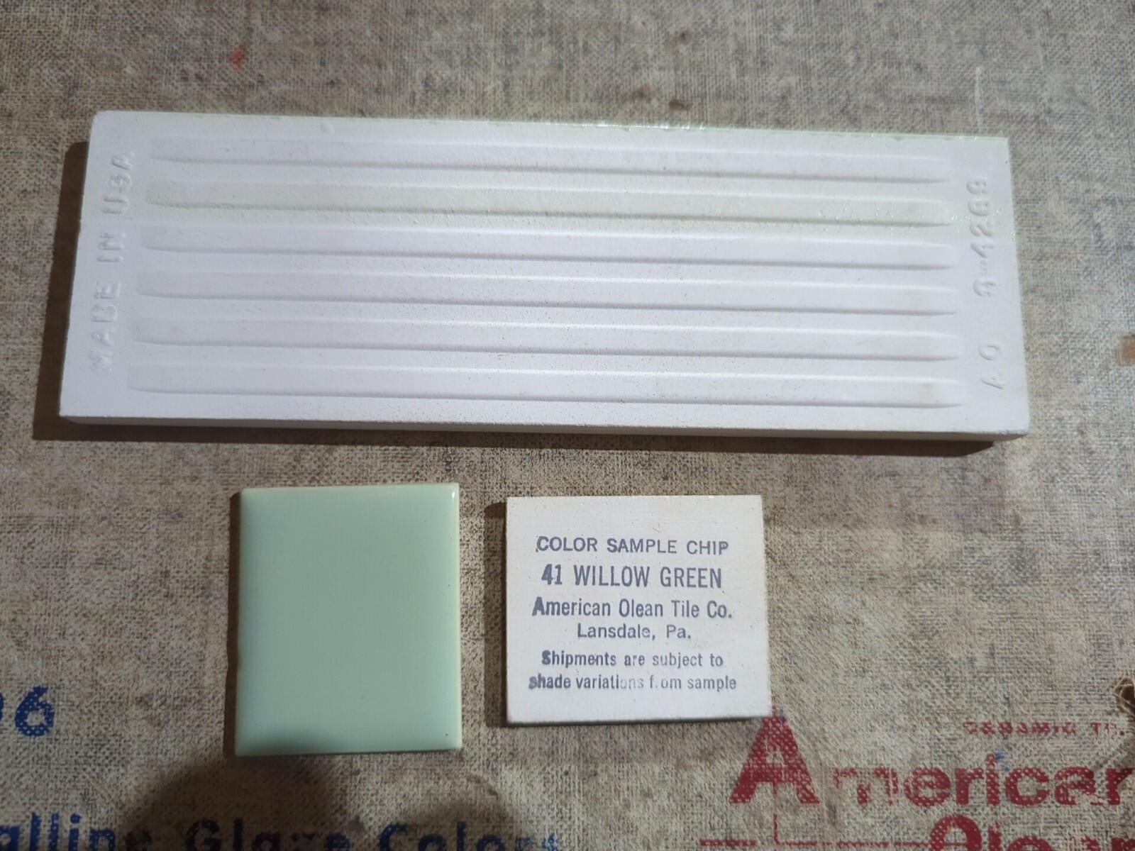 2 pieces S4269 2×6 Ceramic Tile AO #41 Willow Green thinset bullnose