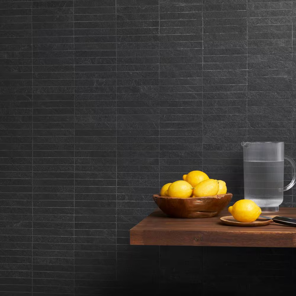 Monolith Charcoal Black 11.81 In. X 11.81 In. Stacked Matte Porcelain Mosaic Flo