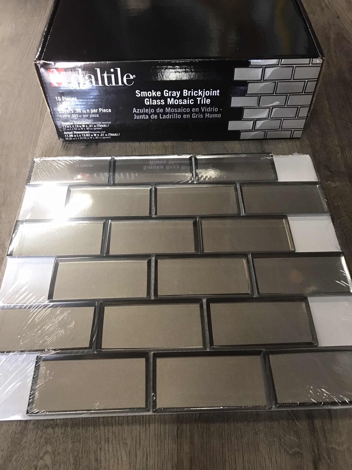 (10-Pk) Premier Accents Brick Joint Glass Mosaic Wall Tile Gray 11″ x 13″ x 8mm