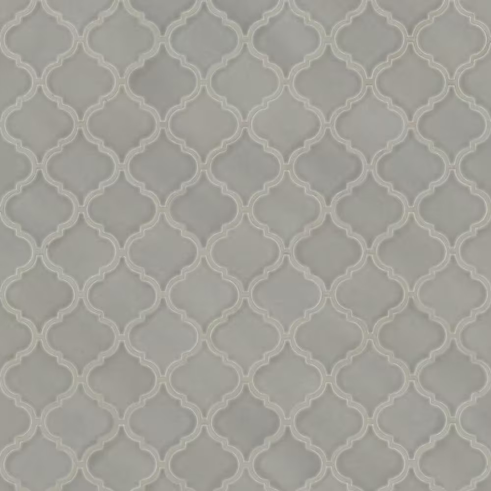 Dove Gray Arabesque 11 In. X 15 In. Crackled Glossy Ceramic Mosaic Kitchen & Bat