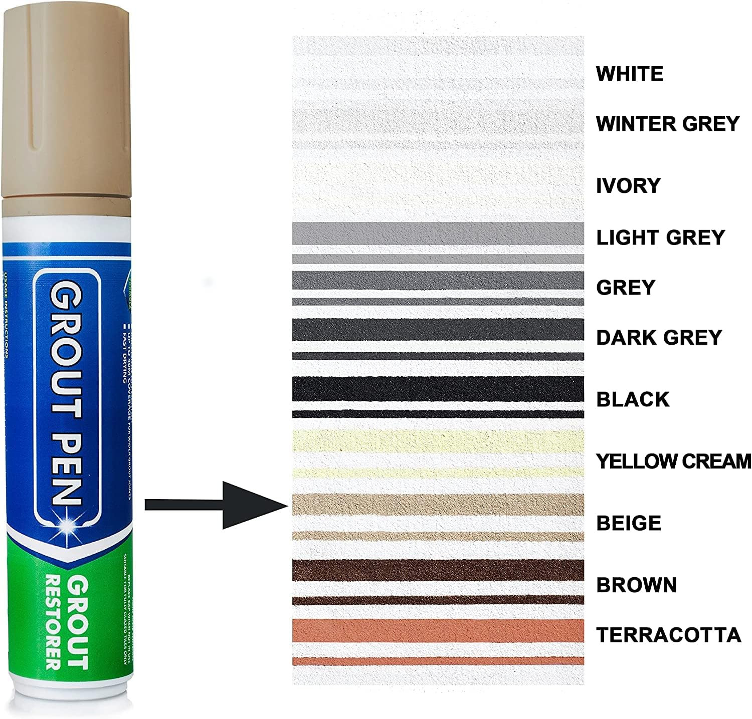 Grout Pen Beige Tile Grout Paint Marker Restorer – Wide 15mm Tip (20ml) | Wat…