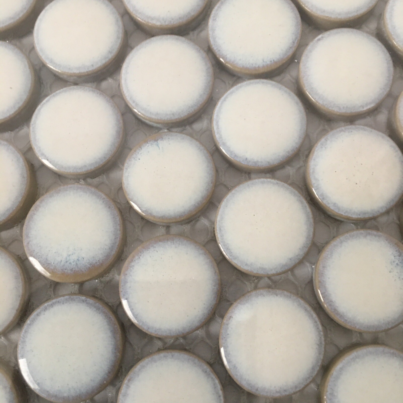 Glazed White Pale Blue Penny Round Porcelain Mosaic Wall Floor Tile 11″ x 11″
