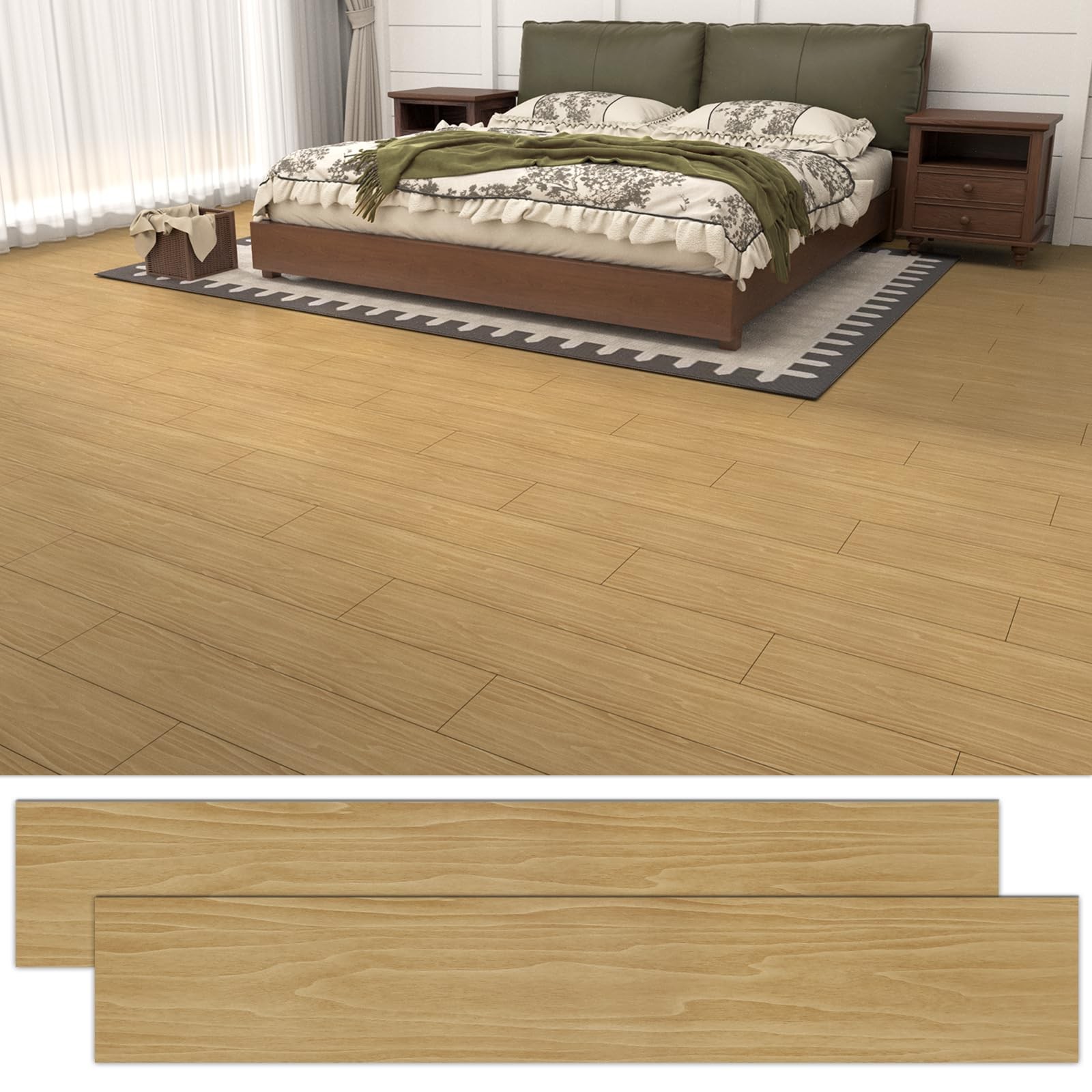 54 Sq.Ft. Peel and Stick Vinyl Floor Tiles 36″ x 6″ Wood Look Planks, 36 Pack…
