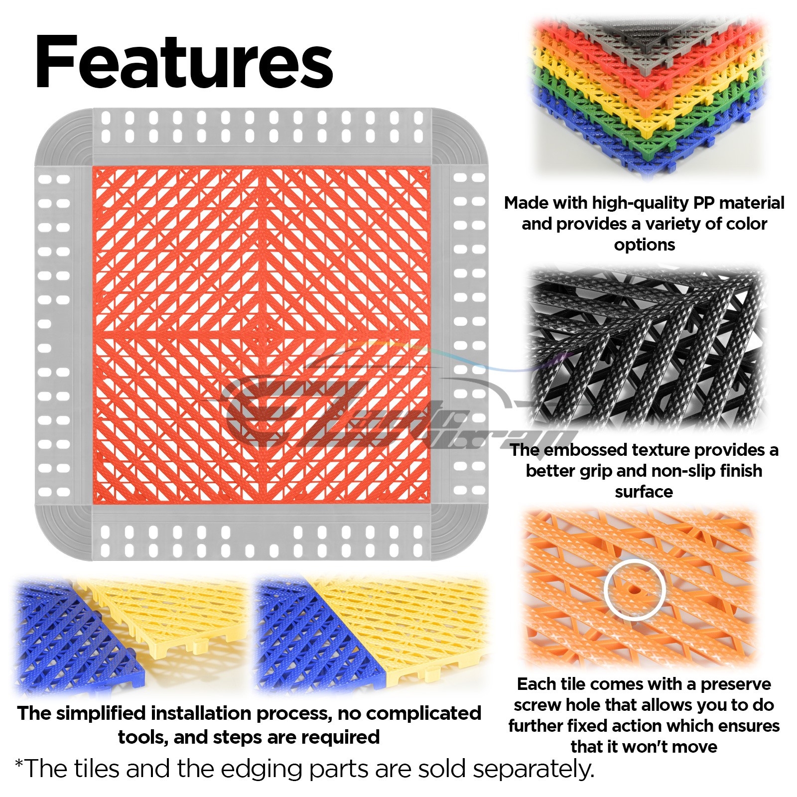 42pcs 16″x16″ Red Garage Floor Mat Perforated Flooring Tile Shop Interlocking