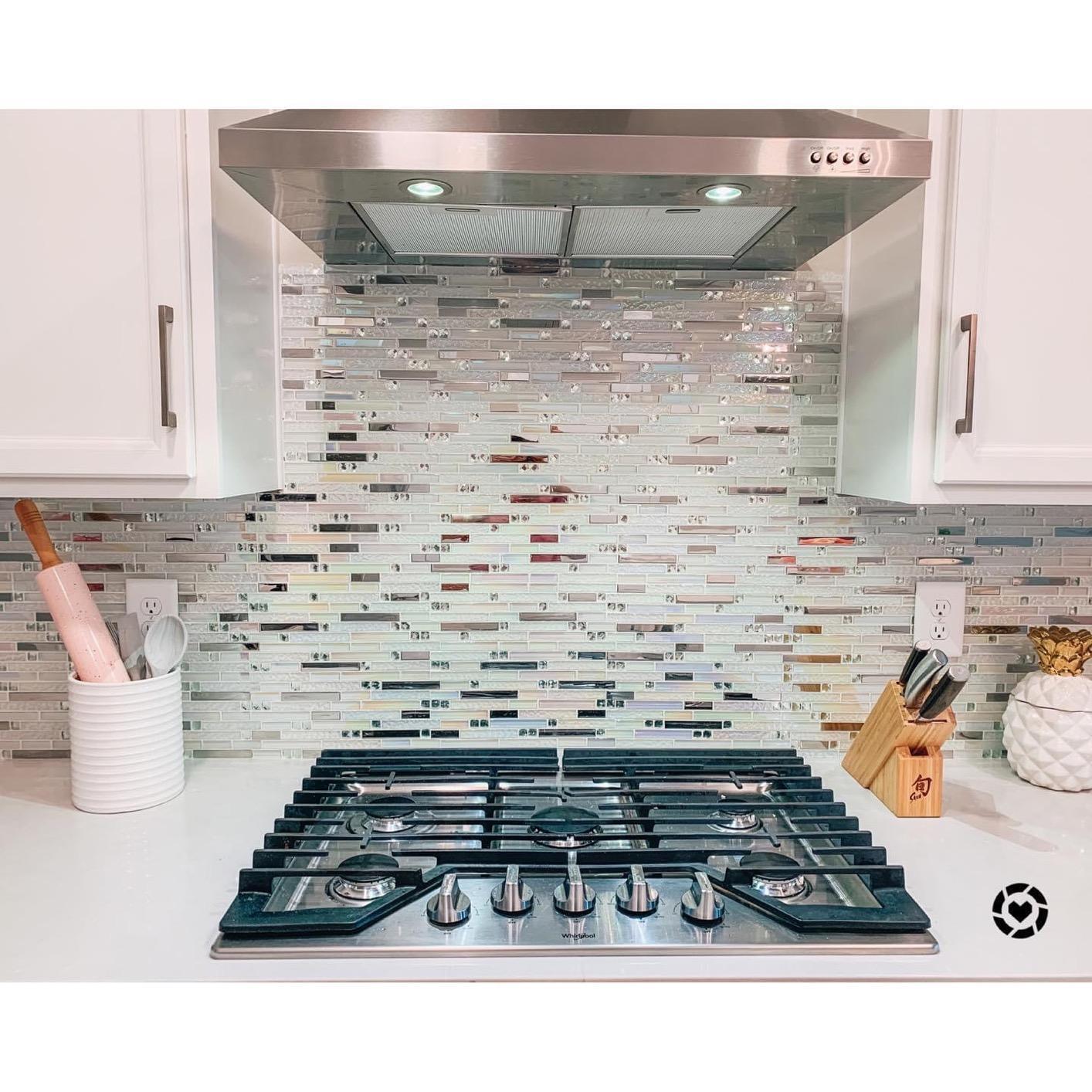 Glass Metal Tile Iridescent White Mirror Stainless Steel Linear Wall Tiles