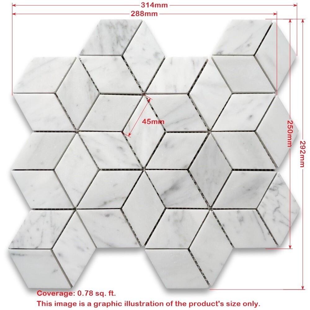 T34K2XP Thassos White Marble Illusion 3D Rhombus Hexagon Mosaic Tile Green
