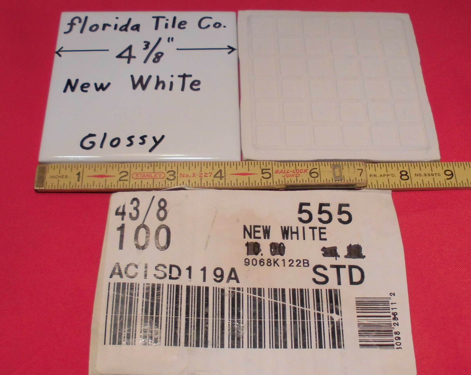 1 pc. 4-3/8″ *New White #100* Glossy Ceramic Wall Tile by florida Co. NOS