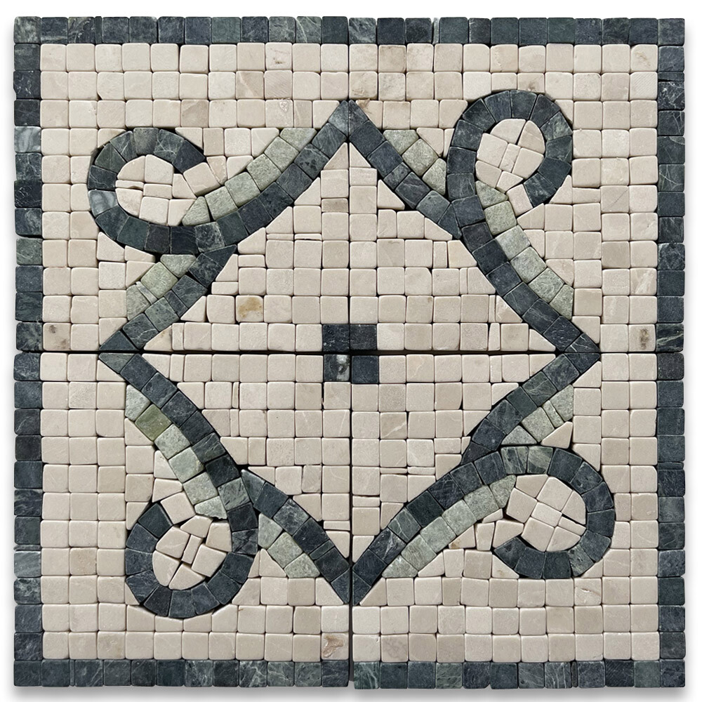 B0070CT Marble Mosaic Border Accent Tile Infinity Botticino 4.7×4.7 Tumbled