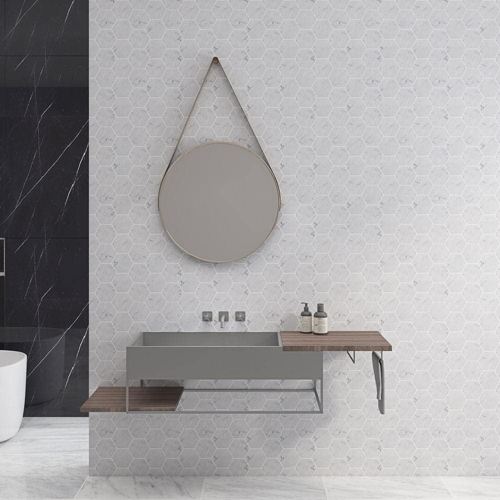 Elegant Italian Carrara Marble 4″ Hexagon Mosaic Tile for Backsplash & Floors