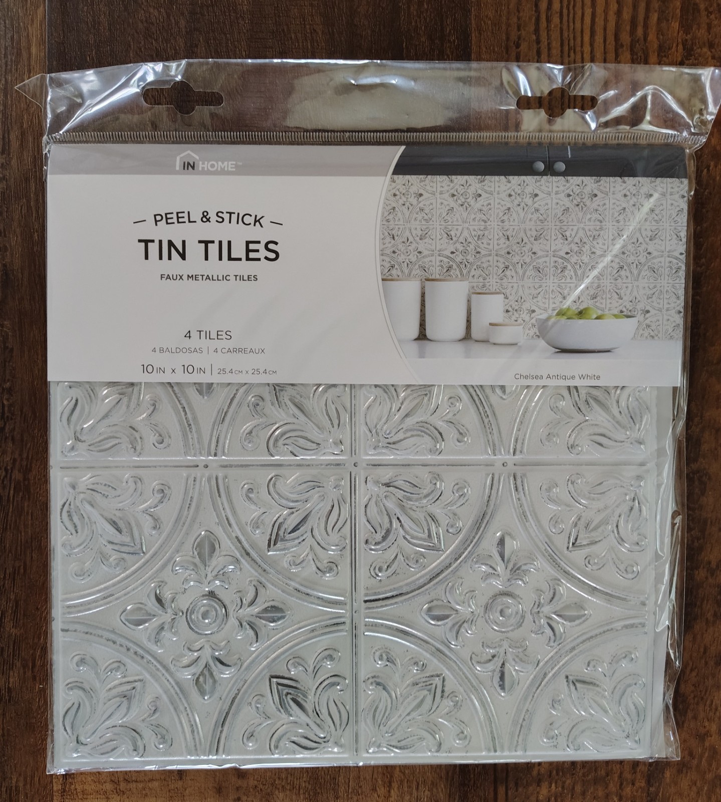 In Home Peel & Stick Tin Tiles Chelsea Antique White 10″ x 10″ 4 Tiles~NEW 2 PK