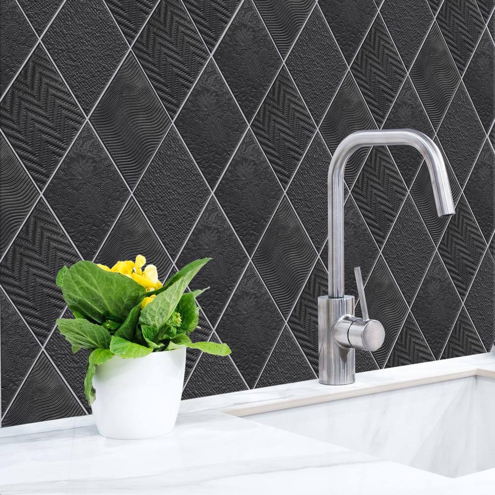 Rhombus Black 5-1/2 In. X 9-1/2 In. Porcelain Floor and Wall Tile (11.4 Sq. Ft./