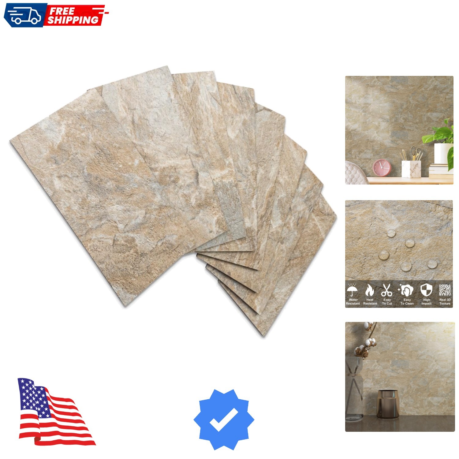100-Piece Peel and Stick Backsplash Wall Tiles, 3″ x 6″ PVC Sandstone Faux St…