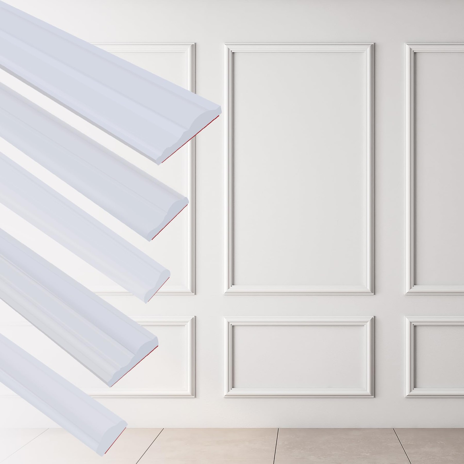 Hungbak 480″L x 1.6″W Peel and Stick Chair Rail Panel Molding, Pre-Primed Tri…