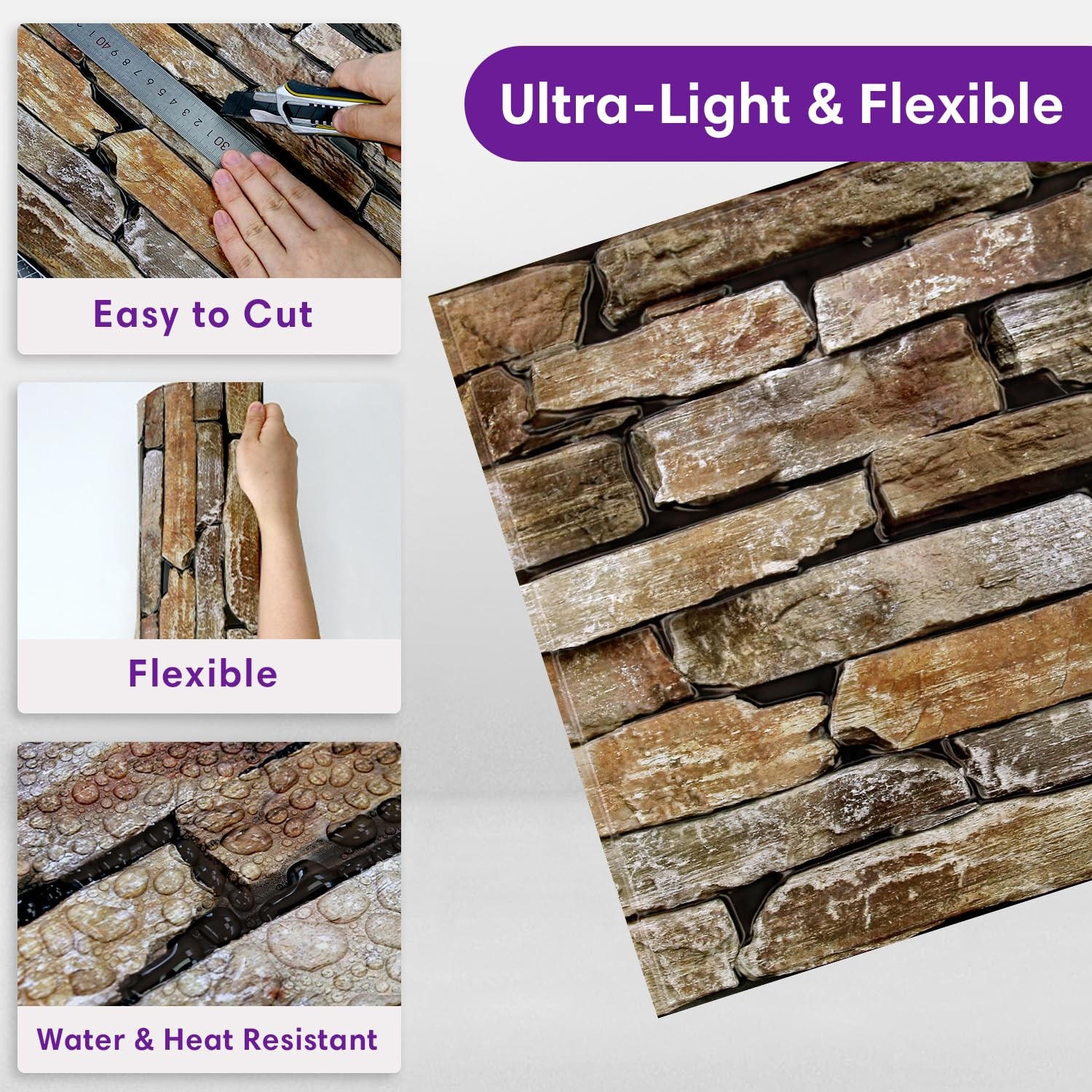 3D Faux Stone Wall Panels Peel and Stick, 10 Pcs 11.8″ x 11.8″, Stone-Look Te…
