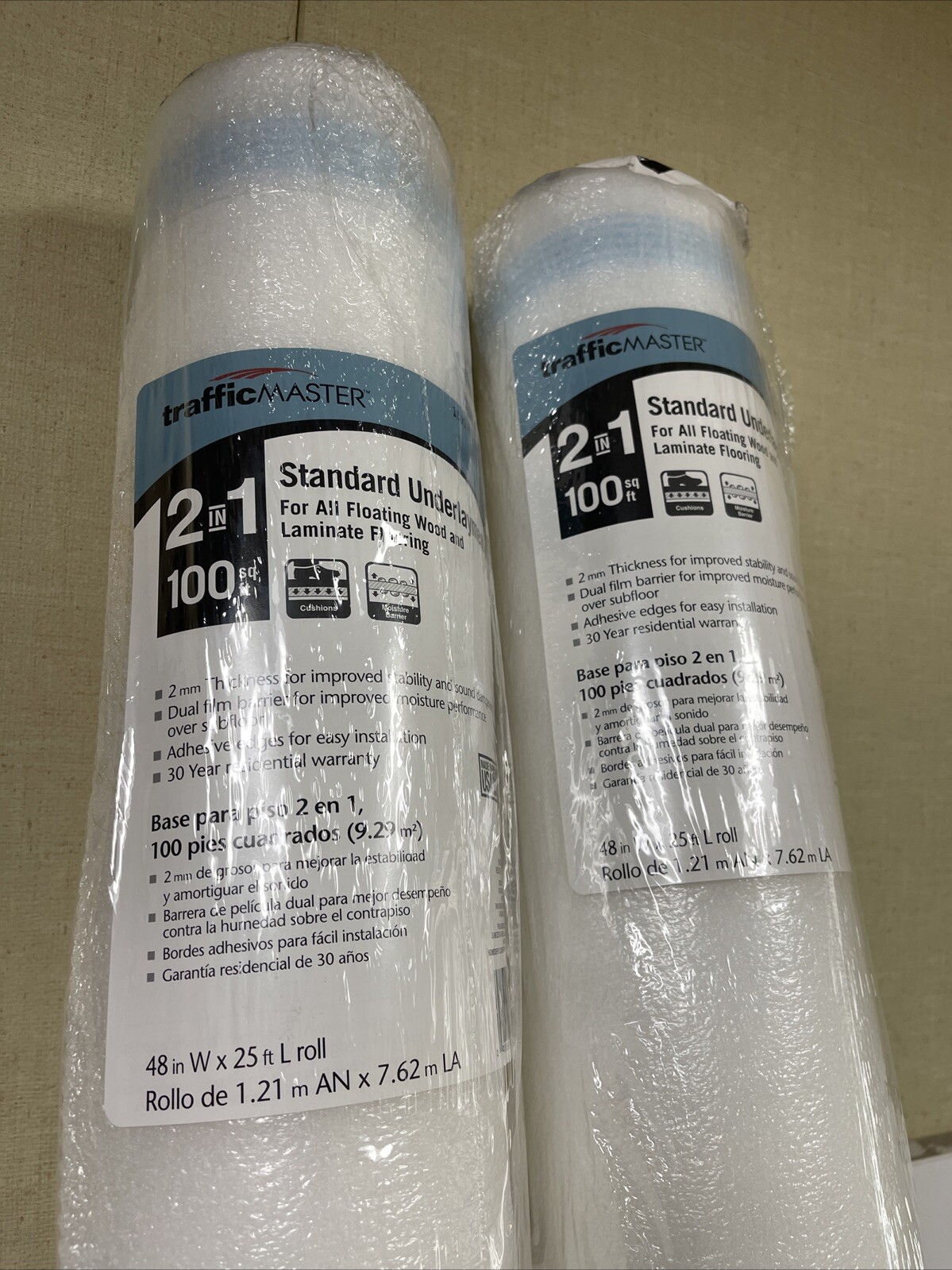 2 Pack TrafficMaster Underlayment Polyethylene Foam Moisture Barrier 100 sq. ft