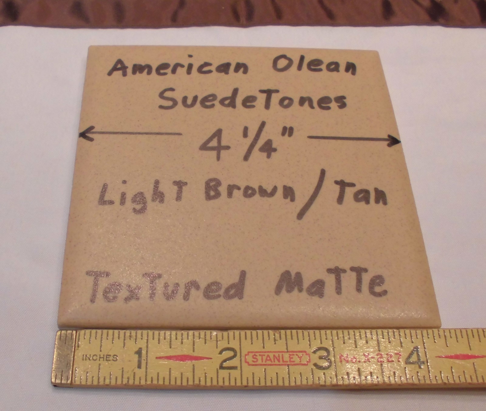 1 pc. *Light Brown* Ceramic Tiles *Suedetones* by American Olean Co. 4-1/4″ NOS