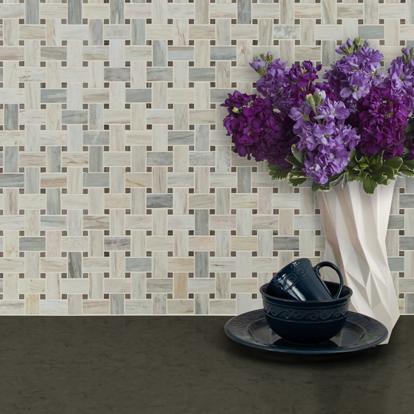 Ackland AKM-S-1X2WVP-CA 12″ x 12″ Marble Basketweave Wall Mosaic – Loredana
