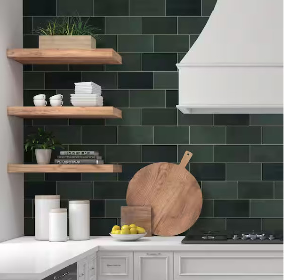Sunwings Green Peel & Stick Backsplash Wall Tile 6×3 Handmade Look 100-Pack