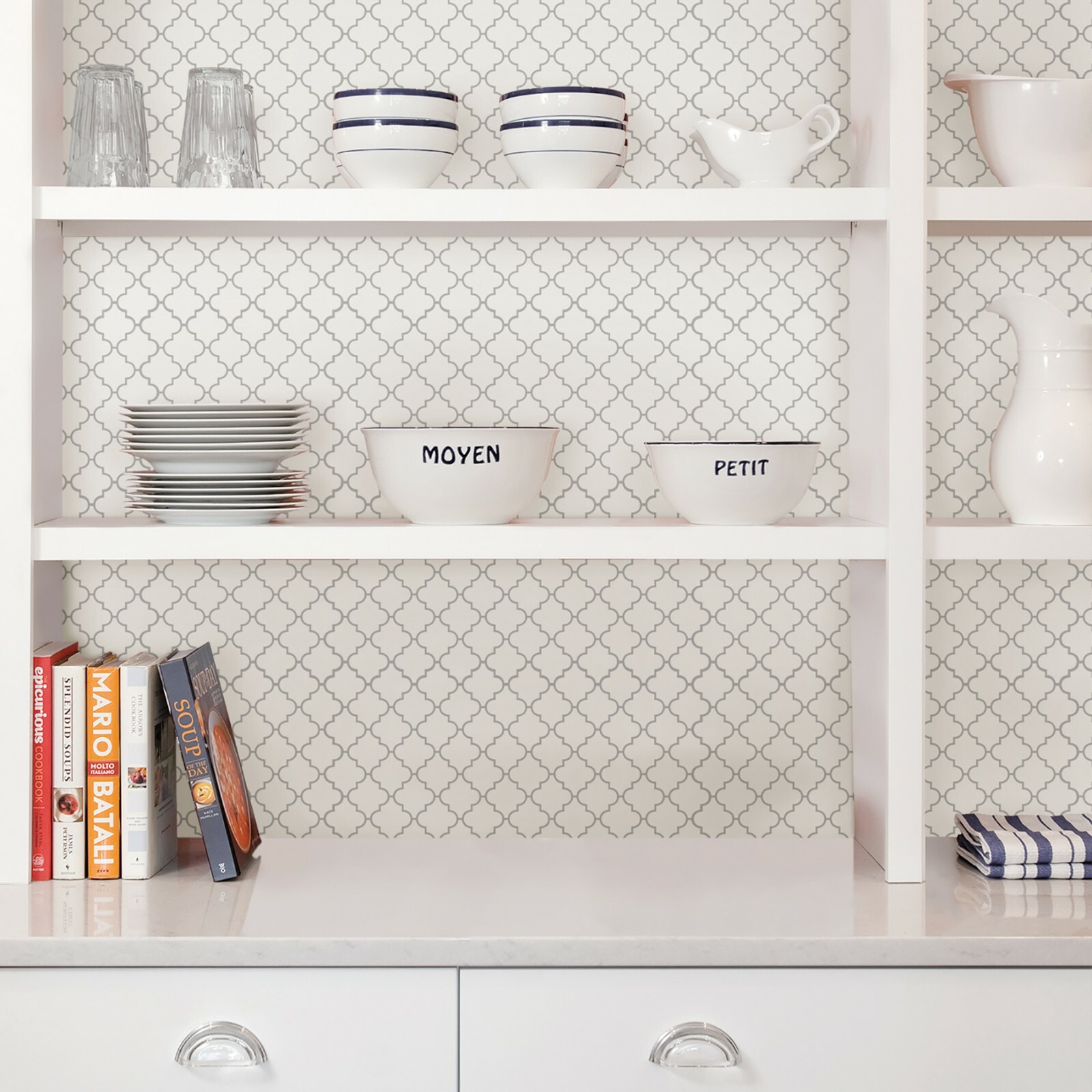 Quatrefoil Farmhouse White and Gray Modern Peel and Stick Backsplash Tile Diy