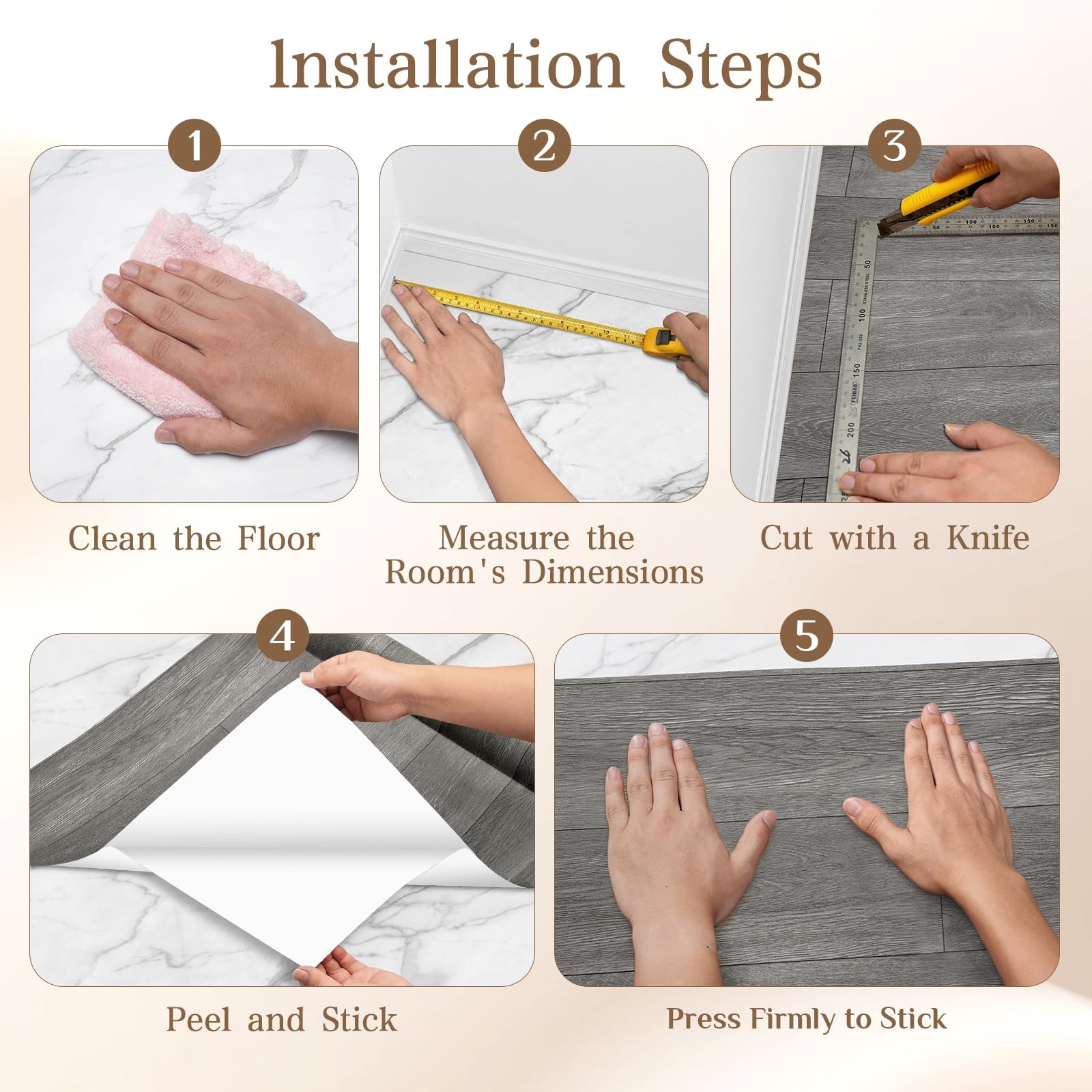 Peel and Stick Floor Tiles Vinyl Flooring Roll 23″x 393″/64 Sq.Ft Linoleum