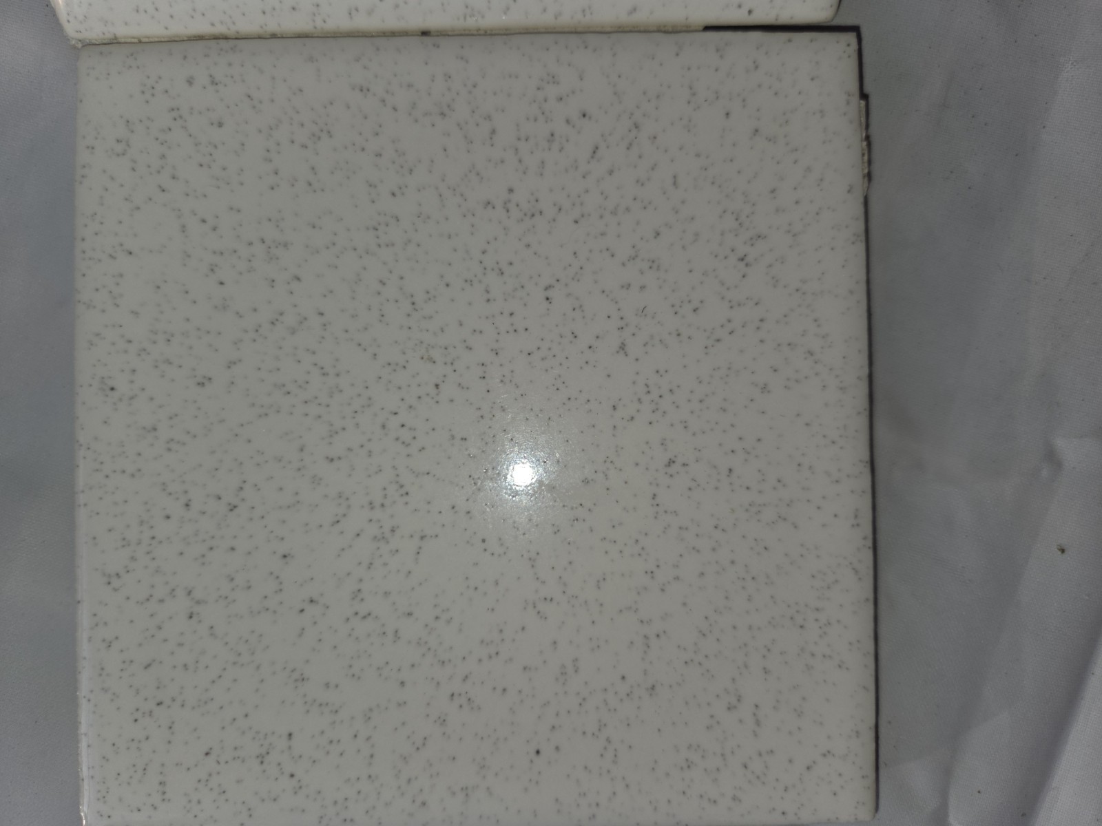 2 Vtg Tiles 4.25 x 4.25 Silver Gray Pepper Speckle Pattern on White Background